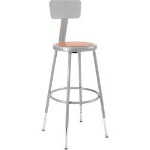 National Public Seating Interion® Steel Shop Stool w/Backrest and Hardboard Seat  Adjustable Height 25-33 - GRY - 2PK 244871